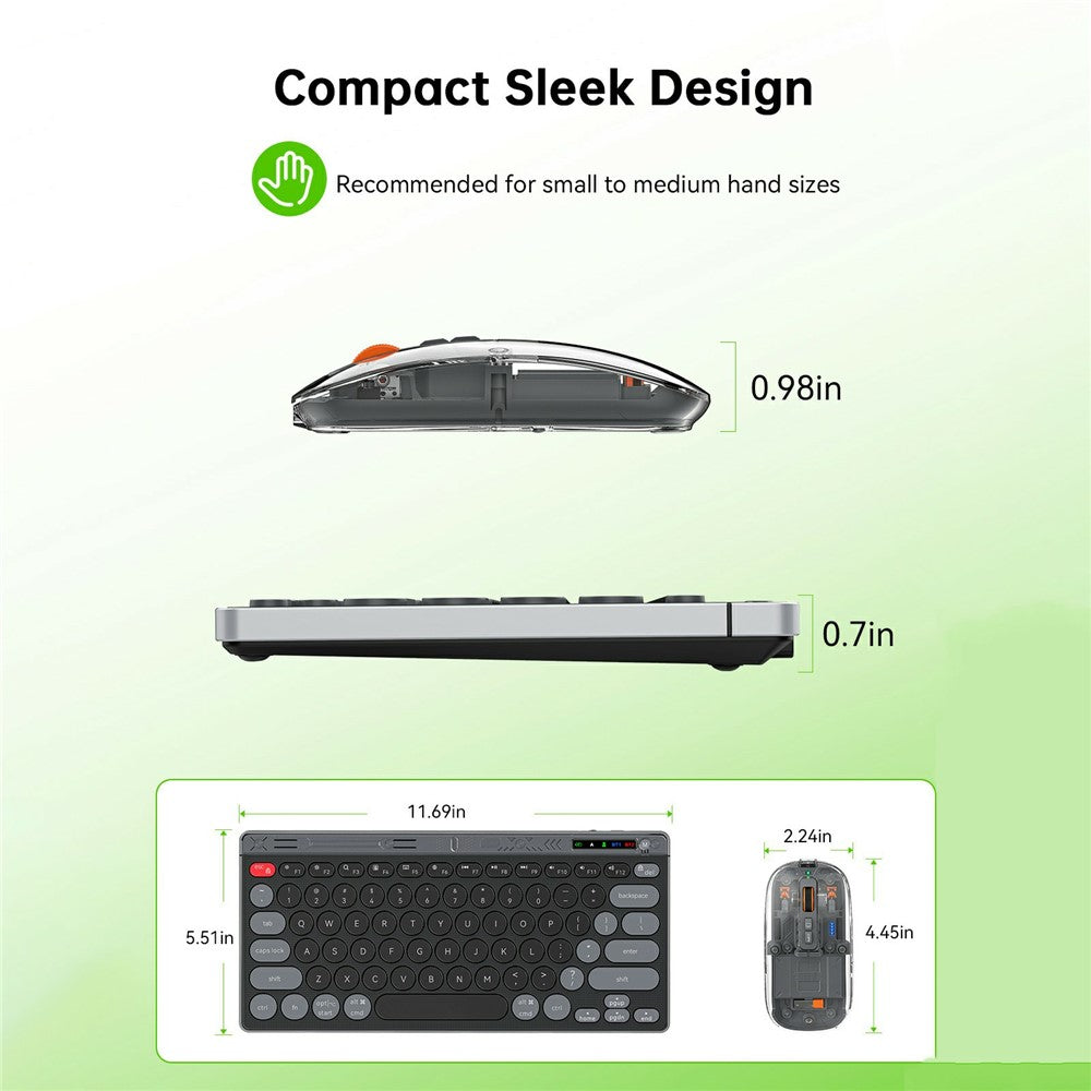 Clear Shell Wireless Keyboard & Mouse Set – 78-Key, Triple Mode, Type-C