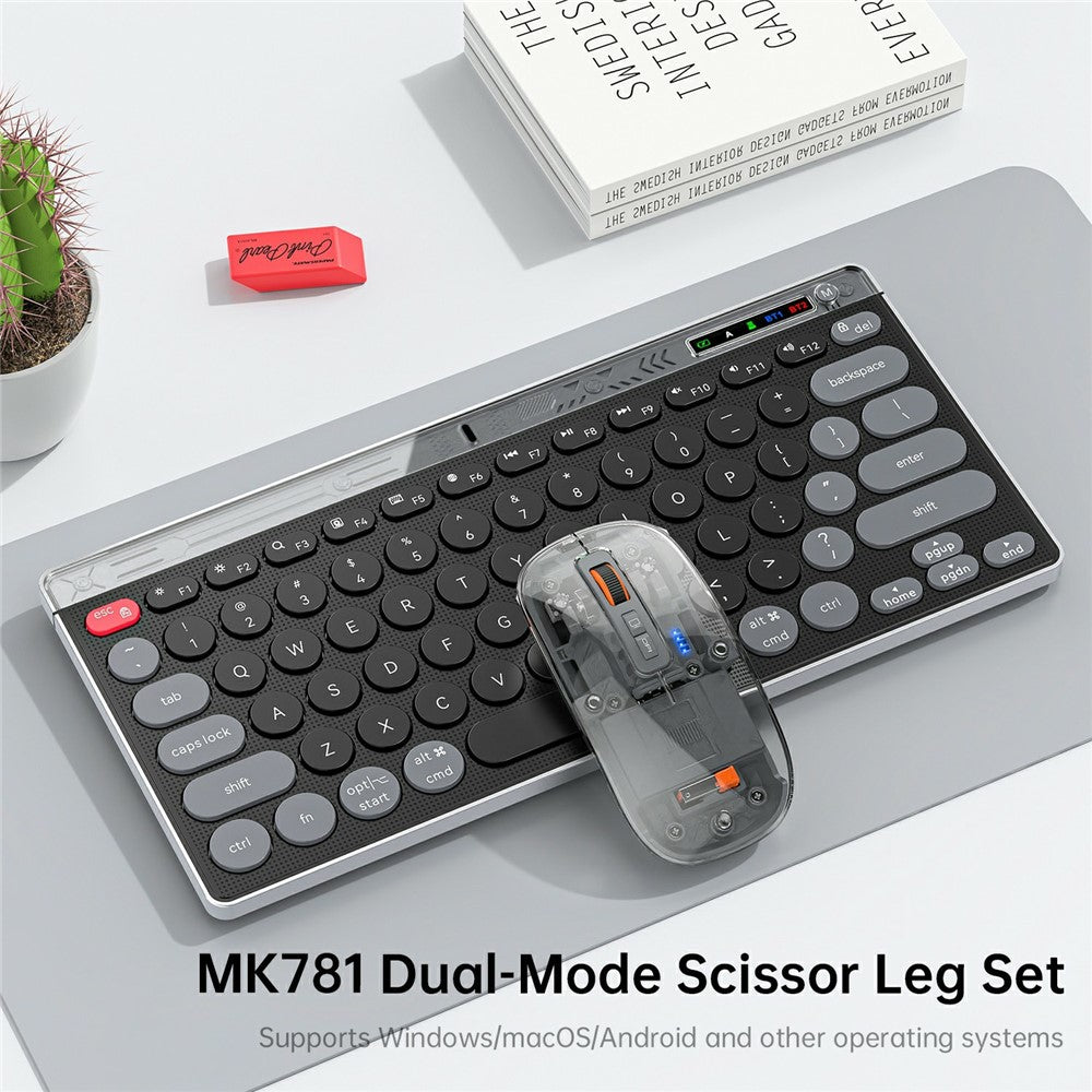 Clear Shell Wireless Keyboard & Mouse Set – 78-Key, Triple Mode, Type-C
