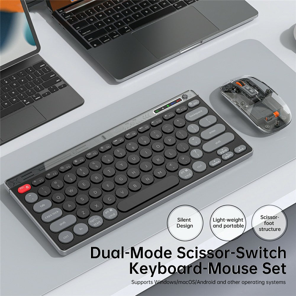 Clear Shell Wireless Keyboard & Mouse Set – 78-Key, Triple Mode, Type-C