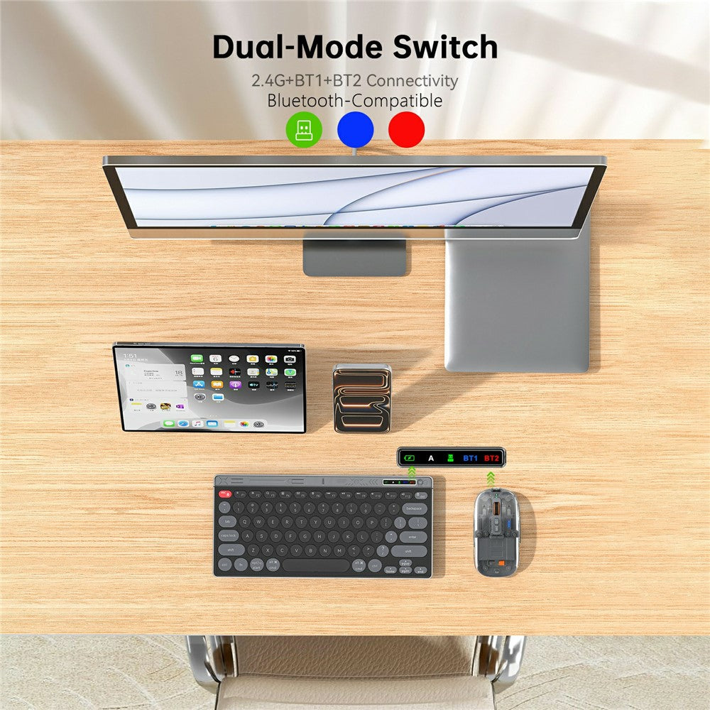 Clear Shell Wireless Keyboard & Mouse Set – 78-Key, Triple Mode, Type-C