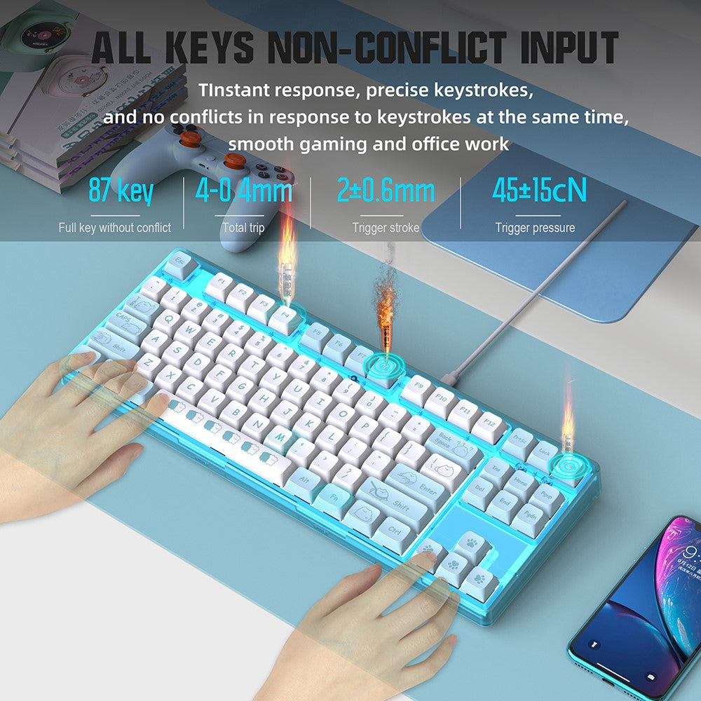 87-Key Ergonomic Mechanical Keyboard – Playful Cartoon Design