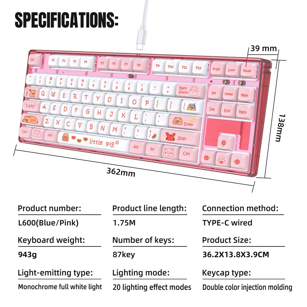 87-Key Ergonomic Mechanical Keyboard – Playful Cartoon Design