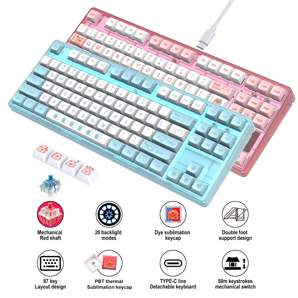 87-Key Ergonomic Mechanical Keyboard – Playful Cartoon Design