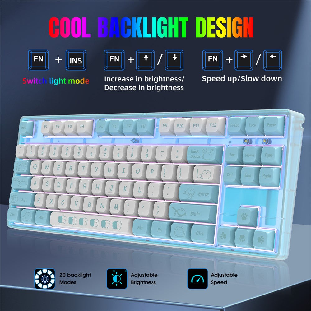 87-Key Ergonomic Mechanical Keyboard – Playful Cartoon Design