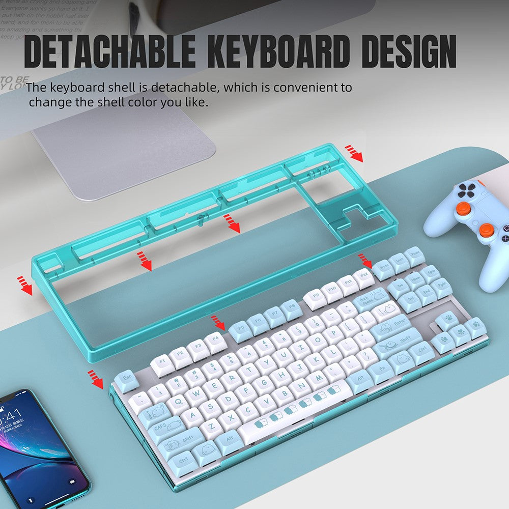 87-Key Ergonomic Mechanical Keyboard – Playful Cartoon Design