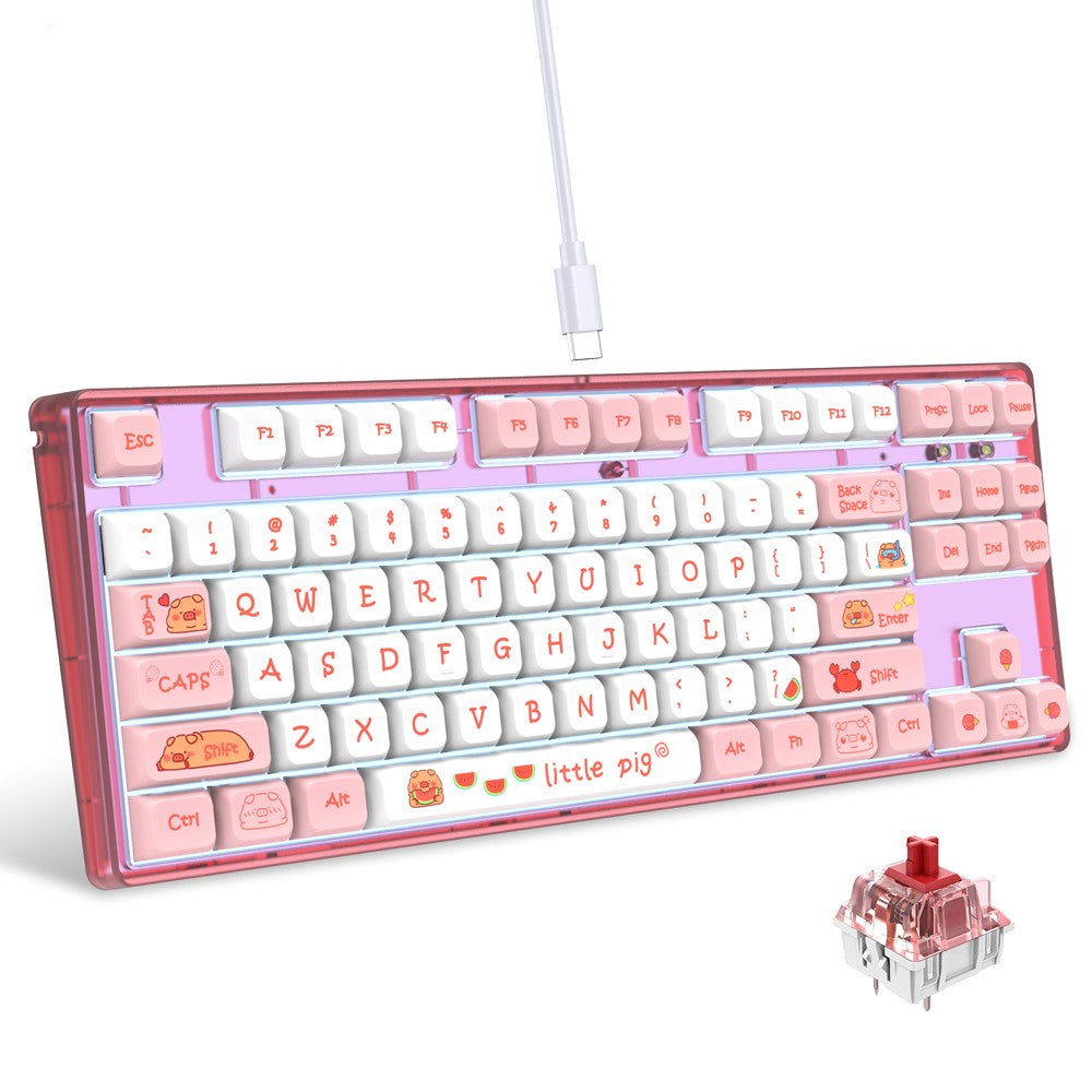 87-Key Ergonomic Mechanical Keyboard – Playful Cartoon Design