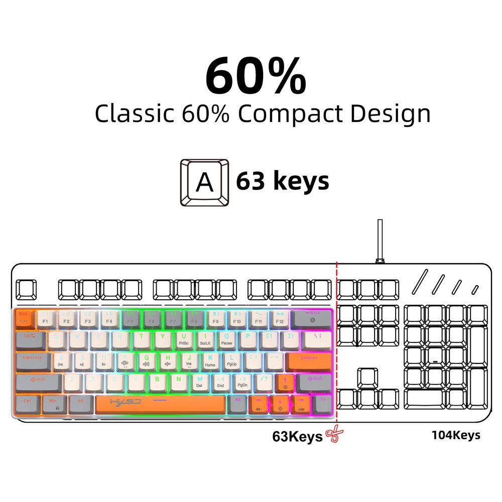 63-Key Wired Mechanical Gaming Keyboard with Backlight Effects