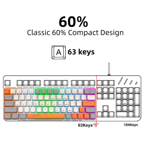 63-Key Wired Mechanical Gaming Keyboard with Backlight Effects