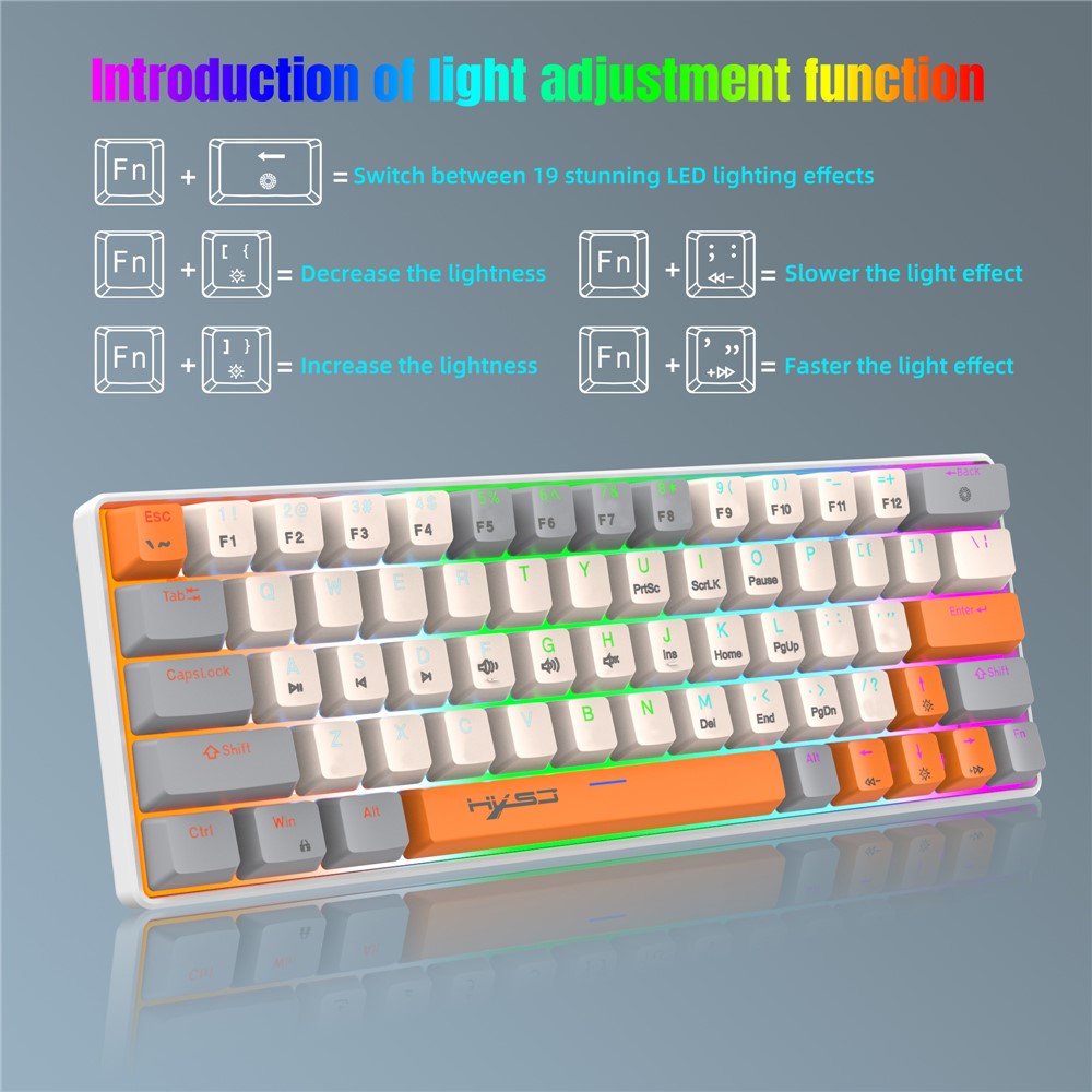63-Key Wired Mechanical Gaming Keyboard with Backlight Effects