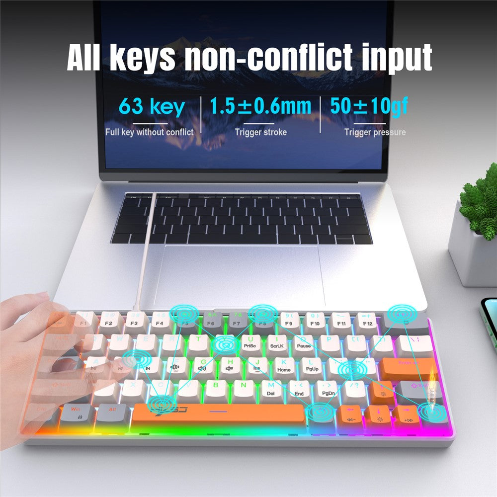 63-Key Wired Mechanical Gaming Keyboard with Backlight Effects