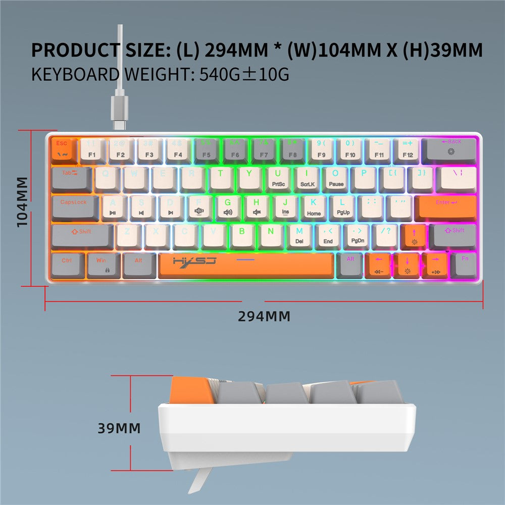 63-Key Wired Mechanical Gaming Keyboard with Backlight Effects