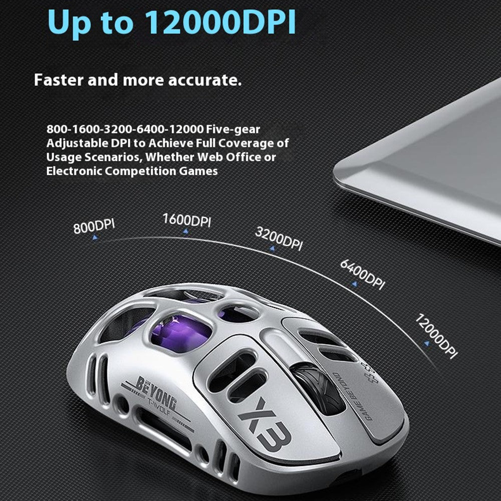 T-WOLF X3 Esports Gaming Mouse – Tri-Mode Wireless, RGB, Hollow Design