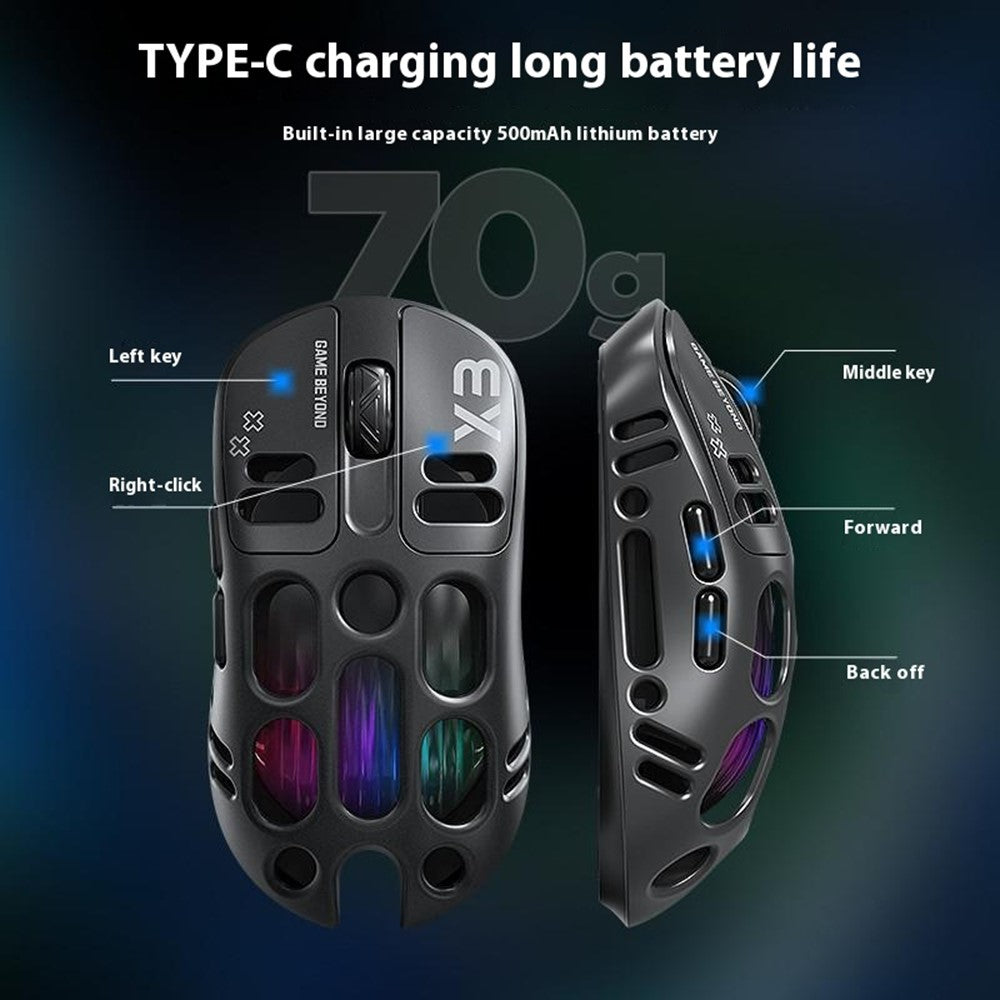 T-WOLF X3 Esports Gaming Mouse – Tri-Mode Wireless, RGB, Hollow Design