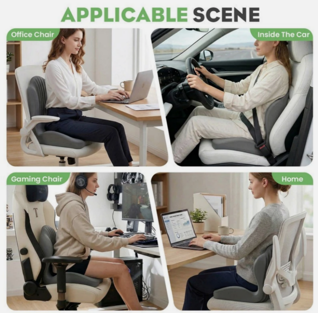 2-in-1 Ergonomic Back and Seat Cushion with Lumbar Support Tailbone Pain Relief