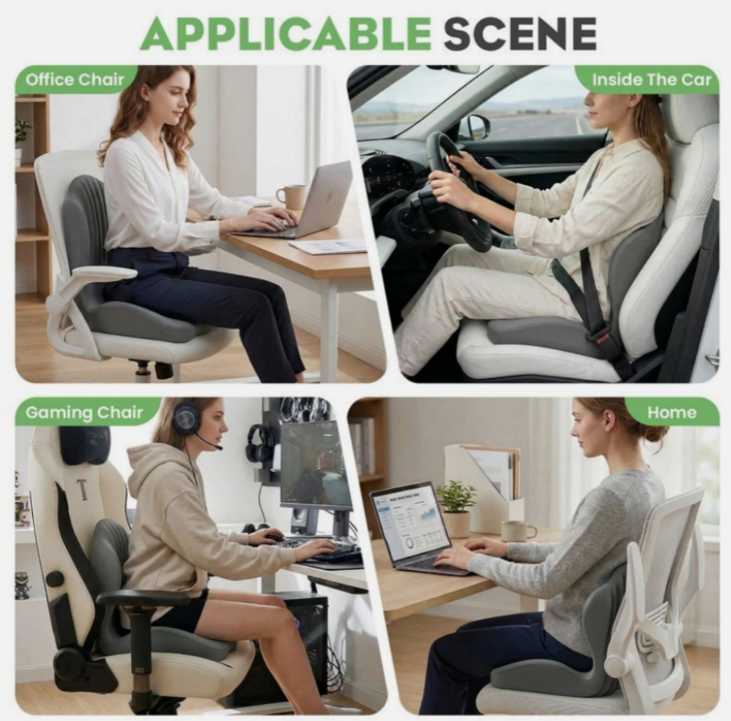 2-in-1 Ergonomic Back and Seat Cushion with Lumbar Support Tailbone Pain Relief