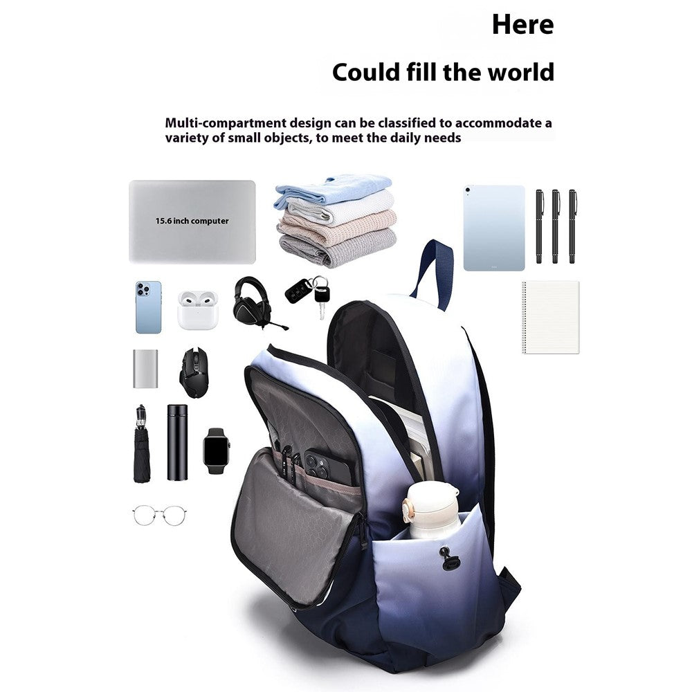 YS3588 Gradient Color Waterproof Nylon Shoulder Bag Travel 15.6-inch Laptop Backpack