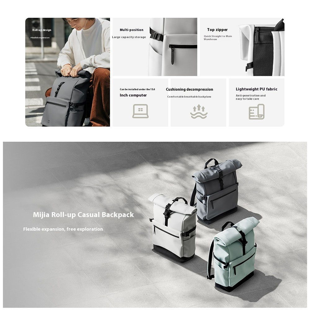 XIAOMI MIJIA 23L Casual Backpack Roll Top Design Multi Compartment Waterproof Polyester Daypack (Chinese Version)