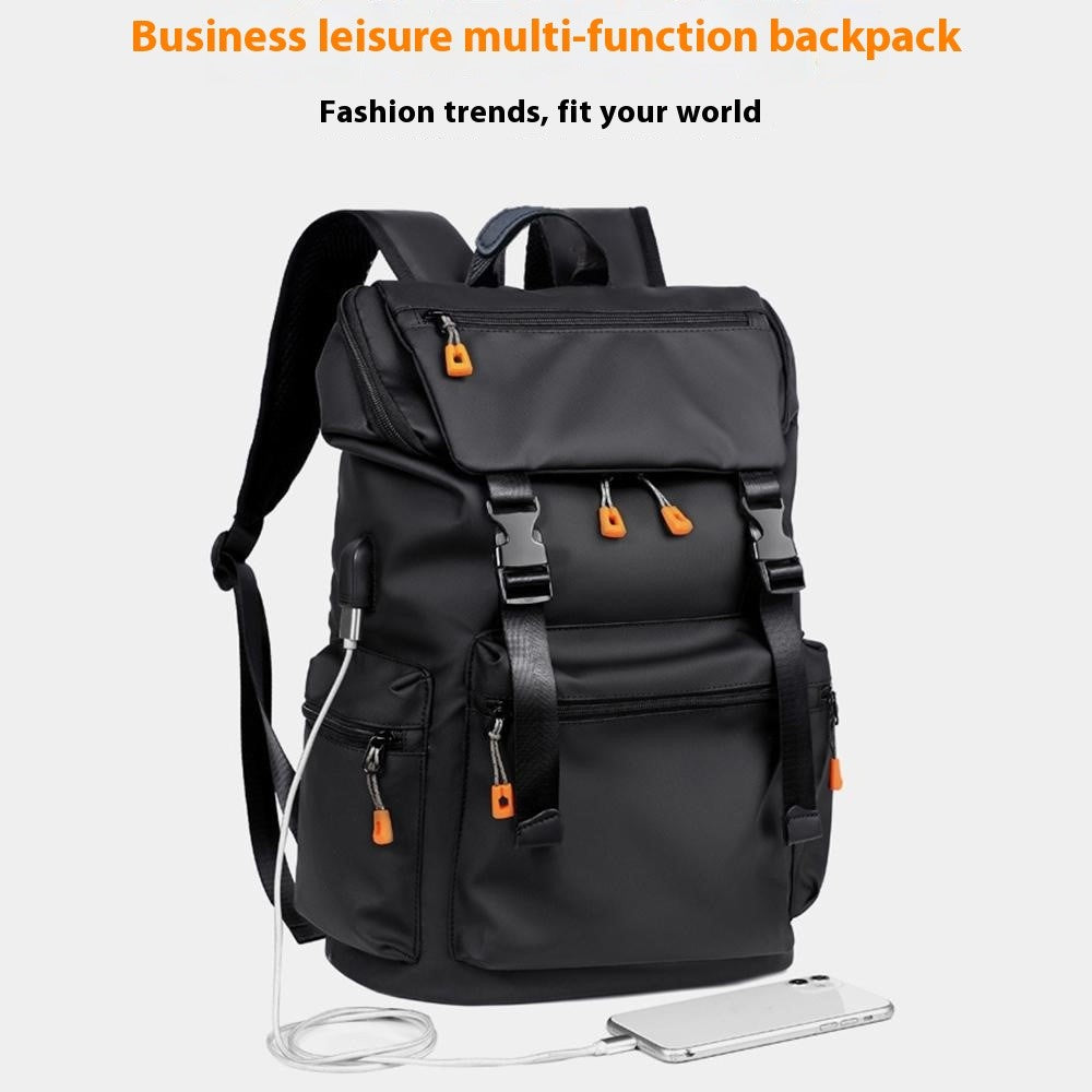 B1862 Double Shoulder Rucksack Waterproof Oxford Fabric Laptop Backpack with External USB Port