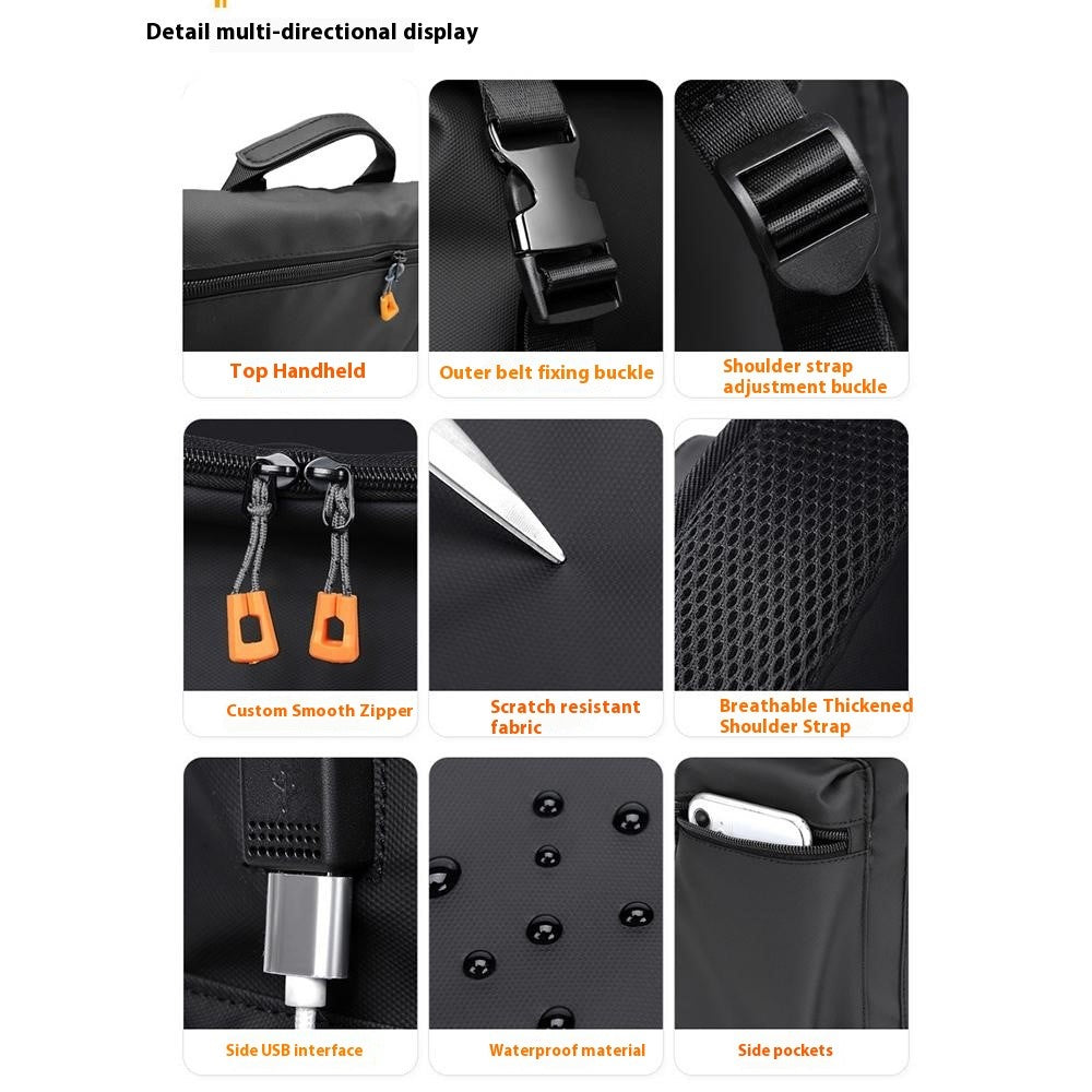 B1862 Double Shoulder Rucksack Waterproof Oxford Fabric Laptop Backpack with External USB Port