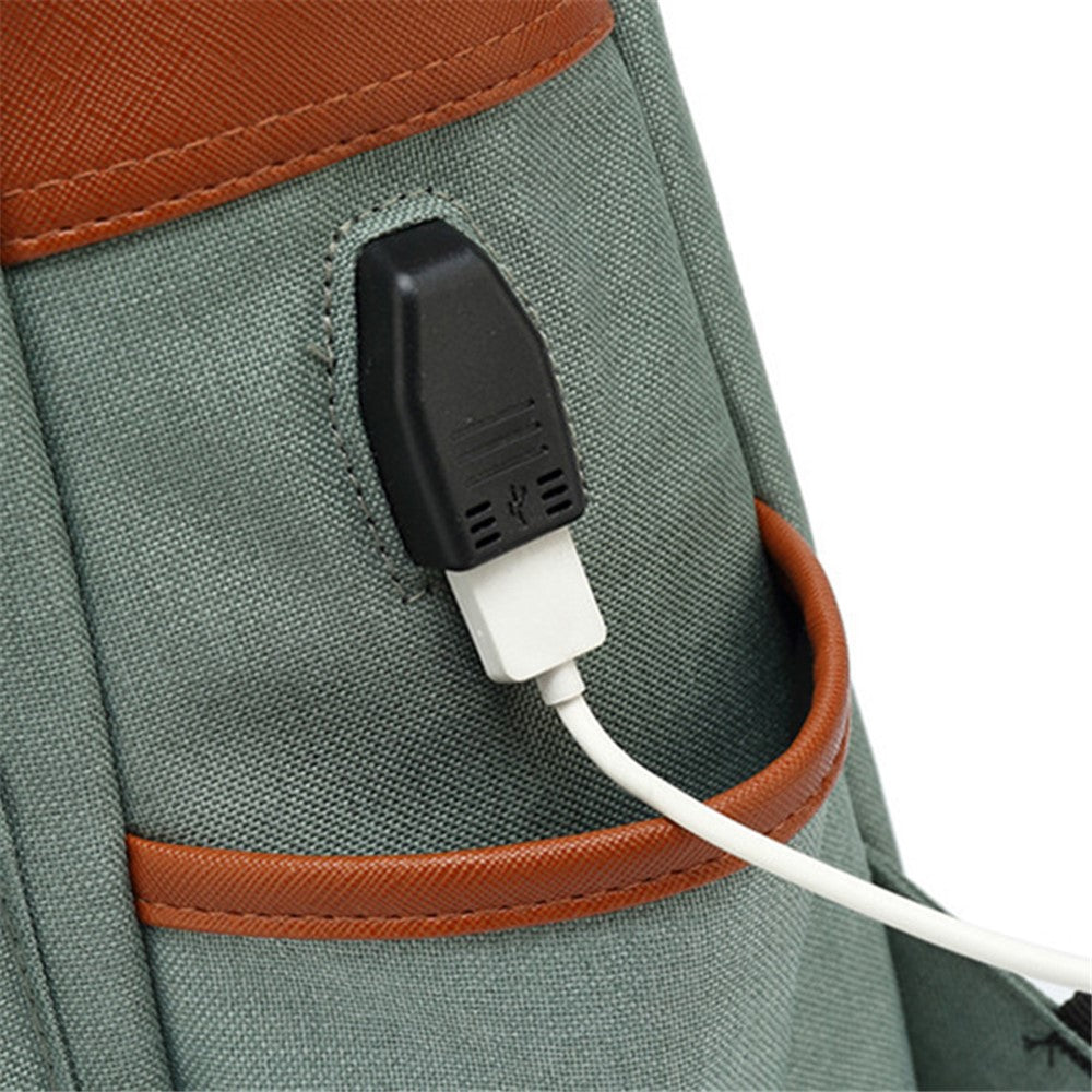 Retro Nylon Oxford Cloth Backpack Laptop Clothes Dual Shoulders Bag with USB Charging Port