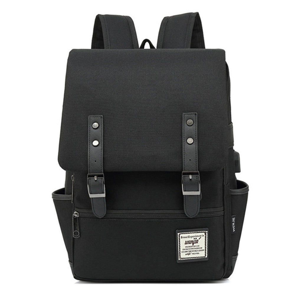 Retro Nylon Oxford Cloth Backpack Laptop Clothes Dual Shoulders Bag with USB Charging Port