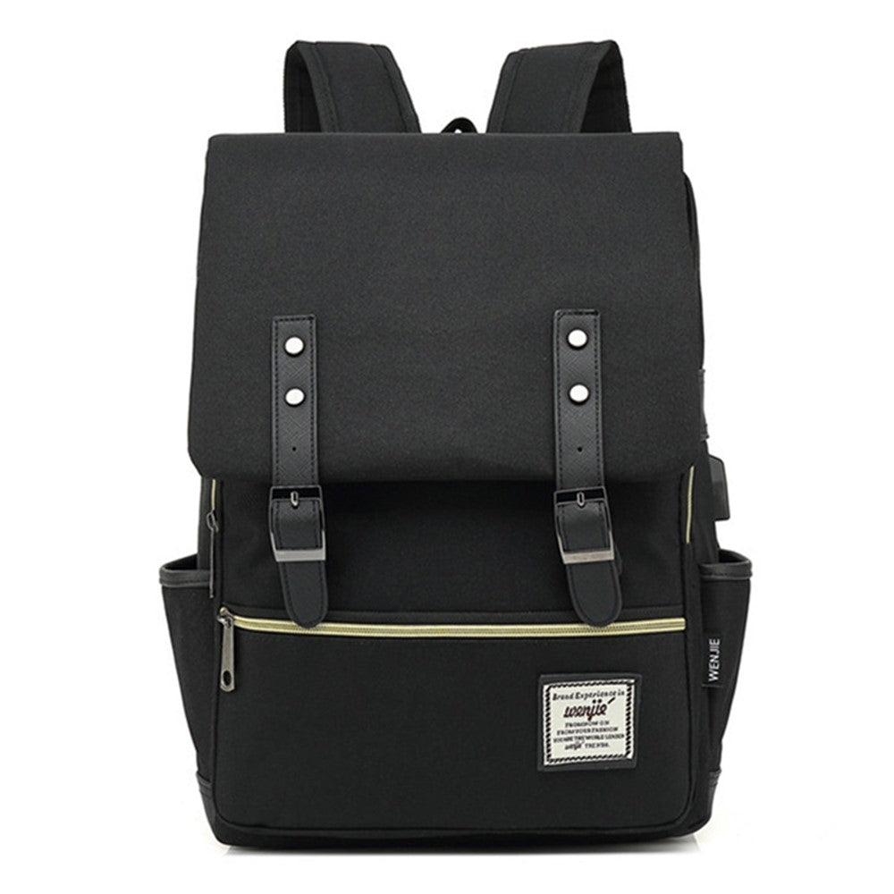 Retro Nylon Oxford Cloth Backpack Laptop Clothes Dual Shoulders Bag with USB Charging Port