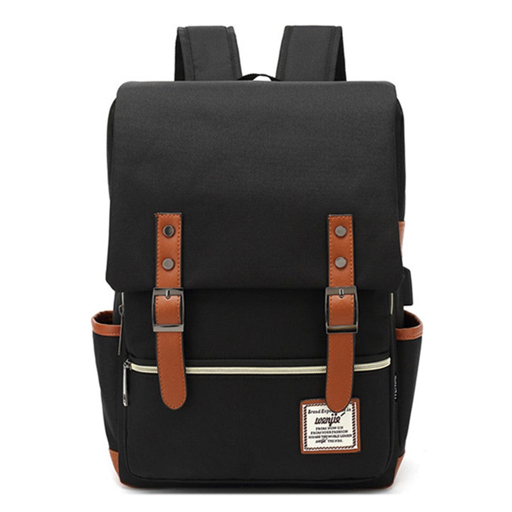 Retro Nylon Oxford Cloth Backpack Laptop Clothes Dual Shoulders Bag with USB Charging Port