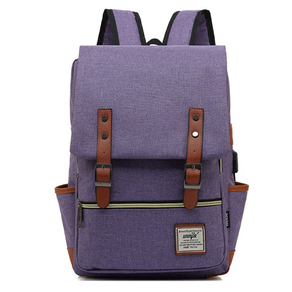 Retro Nylon Oxford Cloth Backpack Laptop Clothes Dual Shoulders Bag with USB Charging Port