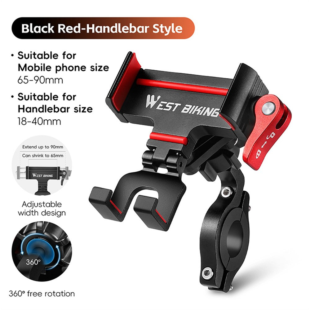 WEST BIKING Bike Phone Mount 360 Degree Rotation Aluminum Alloy Navigation Bracket for Road Mountain Bicycle