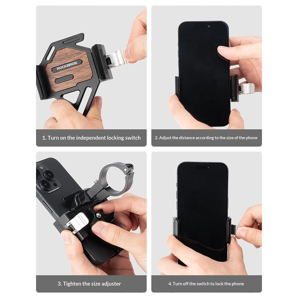 ROCKBROS 250016 Bike Phone Mount Quick Release Aluminum Alloy Cellphone Holder for Road Mountain Folding Bicycle