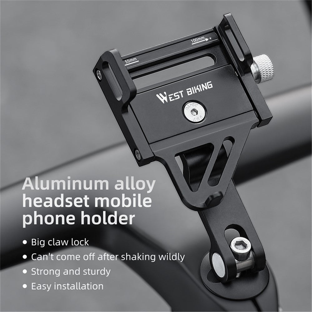 WEST BIKING YP0719360 MTB Road Bicycle Phone Holder Aluminum Alloy Bike Headset Mounted Phone Stand