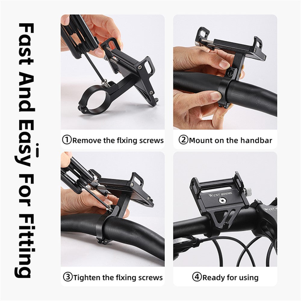 WEST BIKING YP0719359 Bicycle Cell Phone Holder Aluminum Alloy Ultra-Light Handlebar Phone Bracket