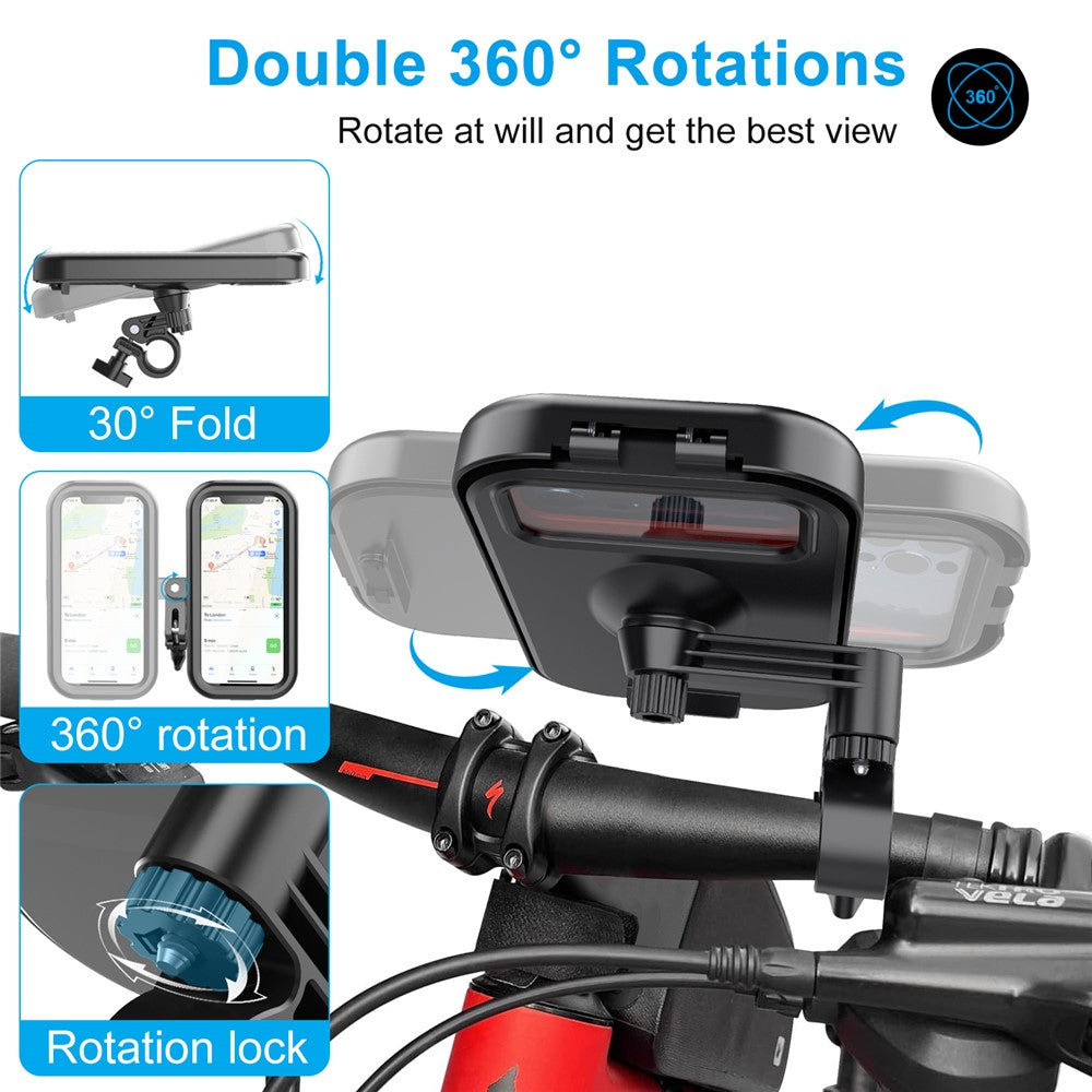 HL-159 Waterproof Motorcycle Rearview Mirror Phone Mount Holder Rotation for 4.7-6.8 Inch Phones