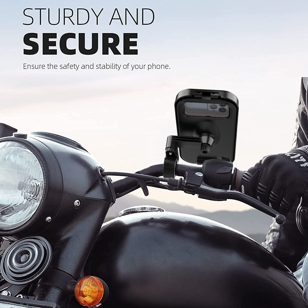 HL-159 Waterproof Motorcycle Rearview Mirror Phone Mount Holder Rotation for 4.7-6.8 Inch Phones