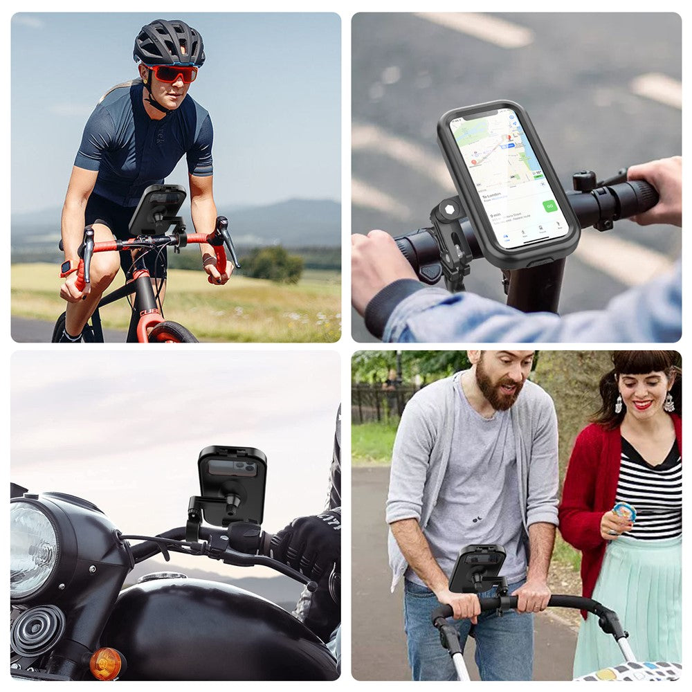HL-159 Waterproof Motorcycle Rearview Mirror Phone Mount Holder Rotation for 4.7-6.8 Inch Phones