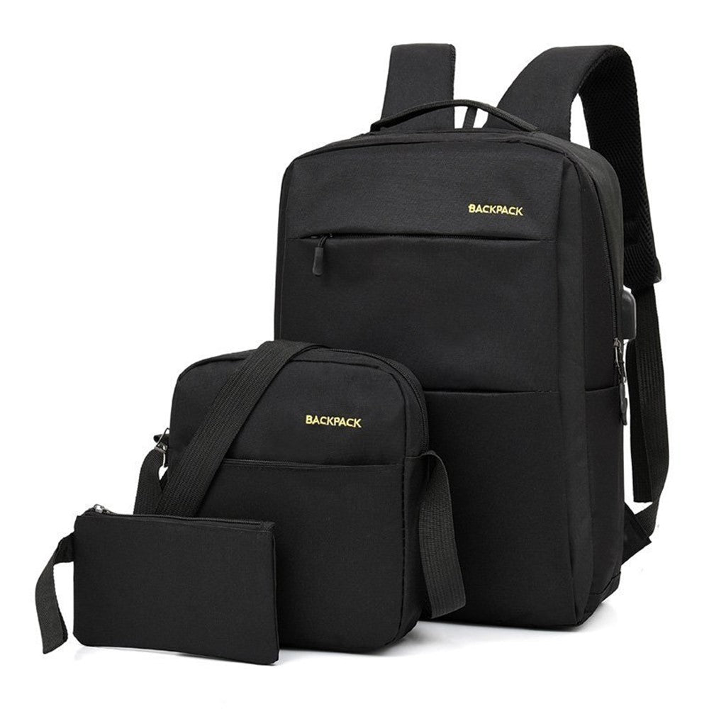 Backpack USB Charging Oxford Cloth Shoulders Bag with Small Pouch + Sling Bag