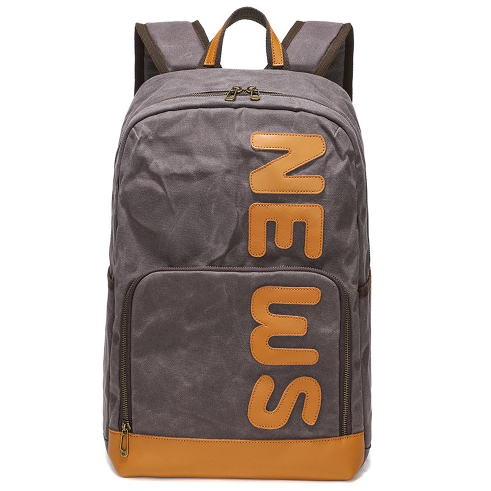 Retro Canvas+Cowhide Waterproof Backpack Student Men Dual Shoulder Laptop Bag