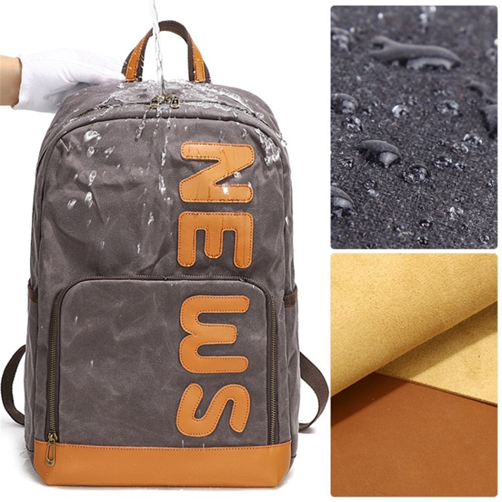 Retro Canvas+Cowhide Waterproof Backpack Student Men Dual Shoulder Laptop Bag