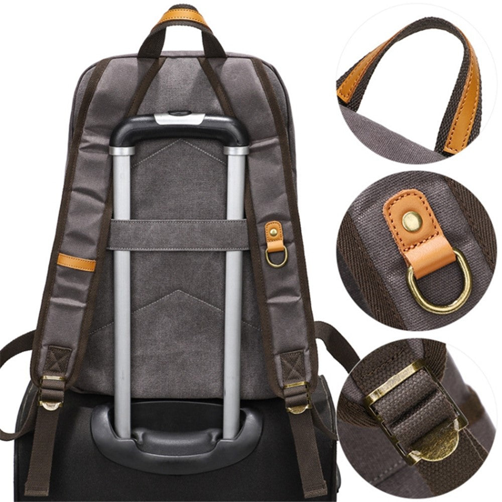 Retro Canvas+Cowhide Waterproof Backpack Student Men Dual Shoulder Laptop Bag