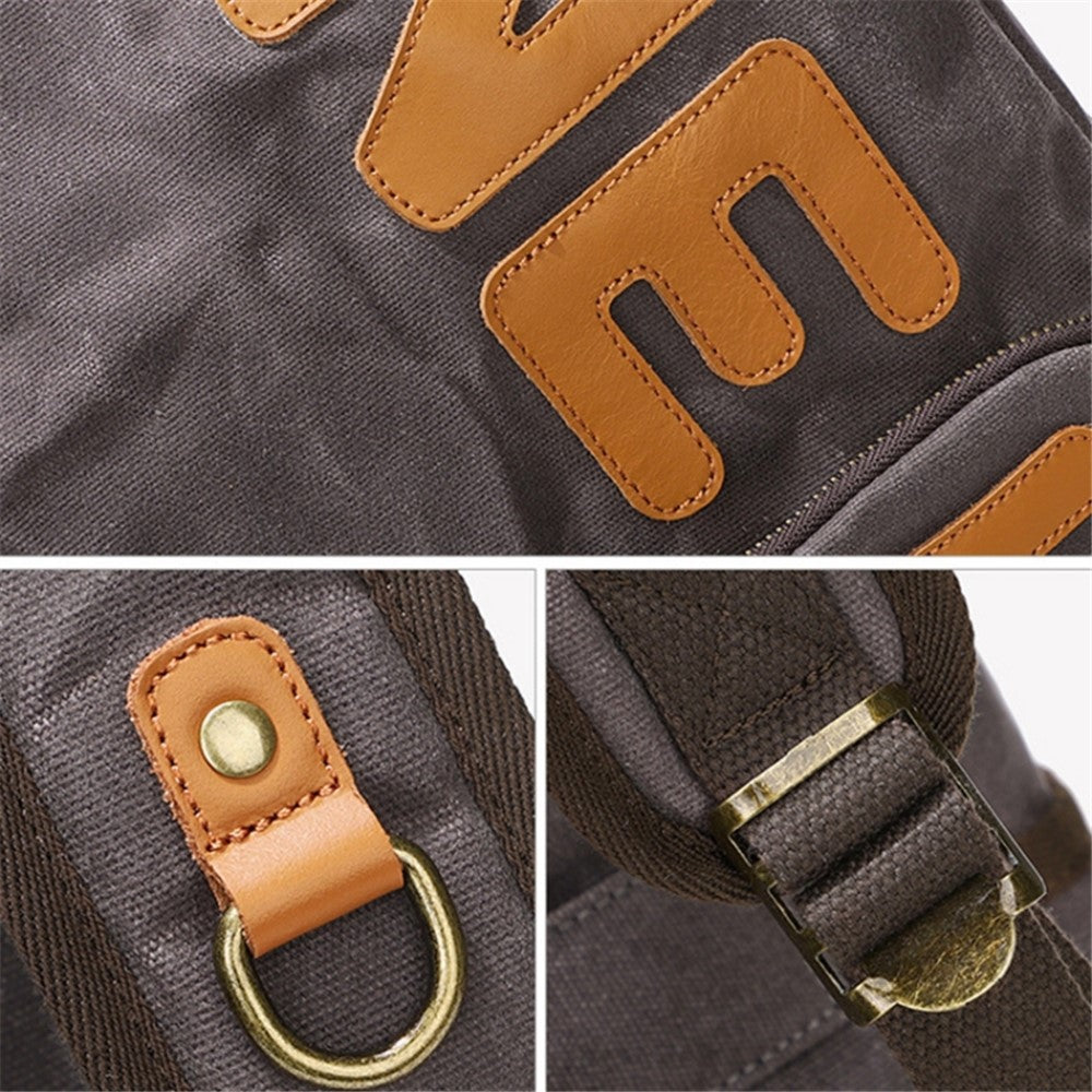 Retro Canvas+Cowhide Waterproof Backpack Student Men Dual Shoulder Laptop Bag