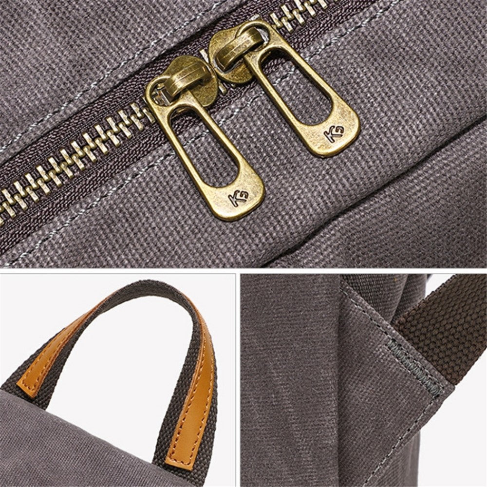 Retro Canvas+Cowhide Waterproof Backpack Student Men Dual Shoulder Laptop Bag