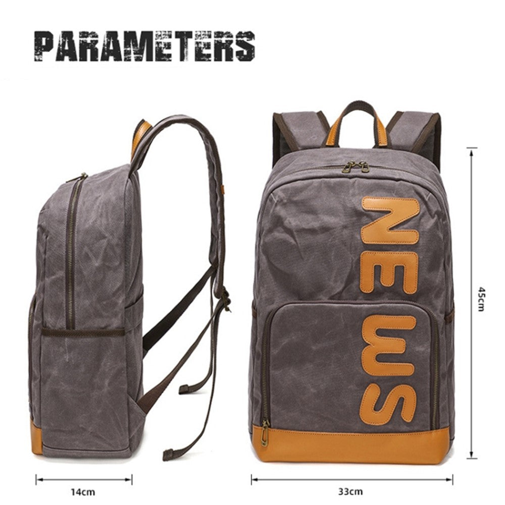 Retro Canvas+Cowhide Waterproof Backpack Student Men Dual Shoulder Laptop Bag