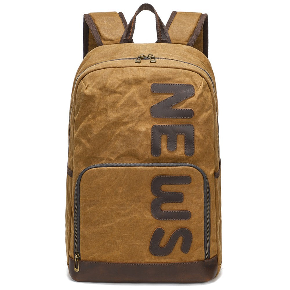 Retro Canvas+Cowhide Waterproof Backpack Student Men Dual Shoulder Laptop Bag