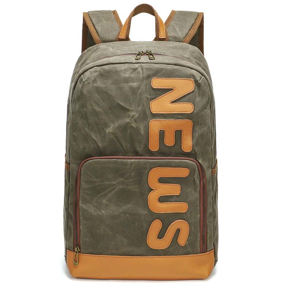 Retro Canvas+Cowhide Waterproof Backpack Student Men Dual Shoulder Laptop Bag