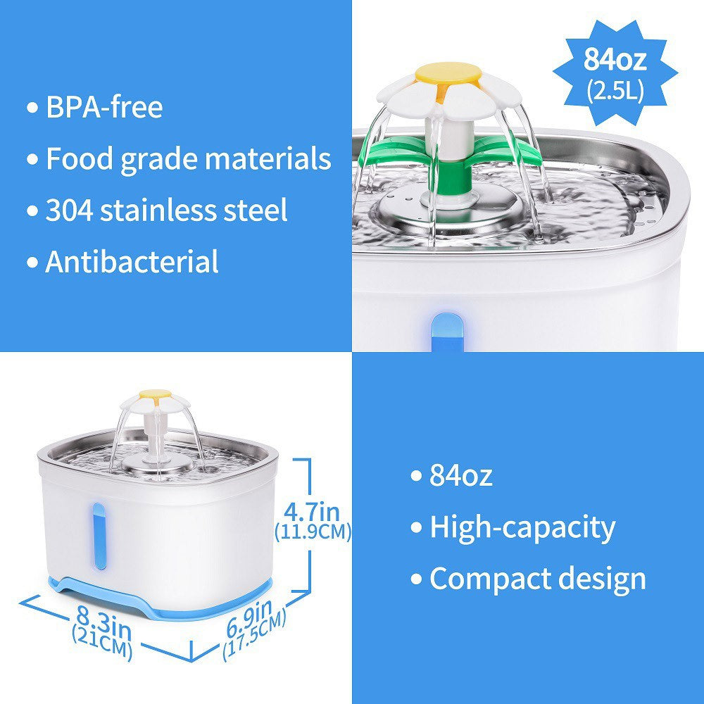 2.5L Oval Stainless Steel Pet Water Dispenser Automatic Cat Dog Water Drinking Fountain (CE / FCC / ROHS)