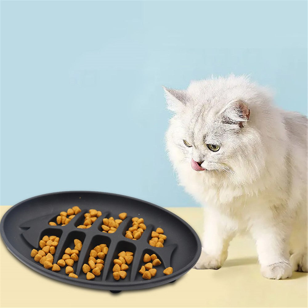 Cat Slow Feeder Bowl Fish Bone Design Preventing Choke Silicone Kitten Feeder Bowl
