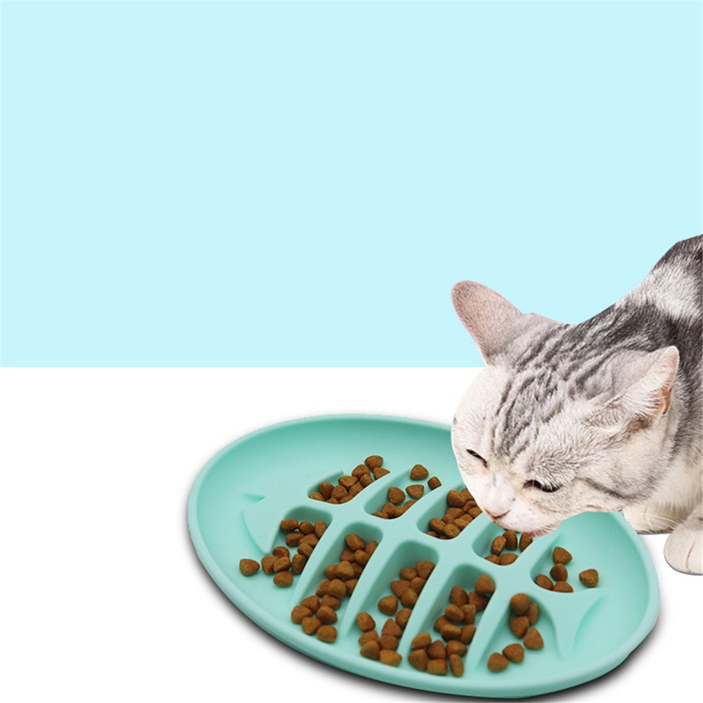 Cat Slow Feeder Bowl Fish Bone Design Preventing Choke Silicone Kitten Feeder Bowl