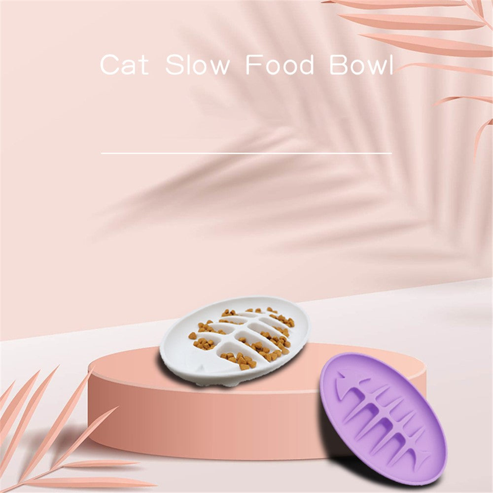 Cat Slow Feeder Bowl Fish Bone Design Preventing Choke Silicone Kitten Feeder Bowl