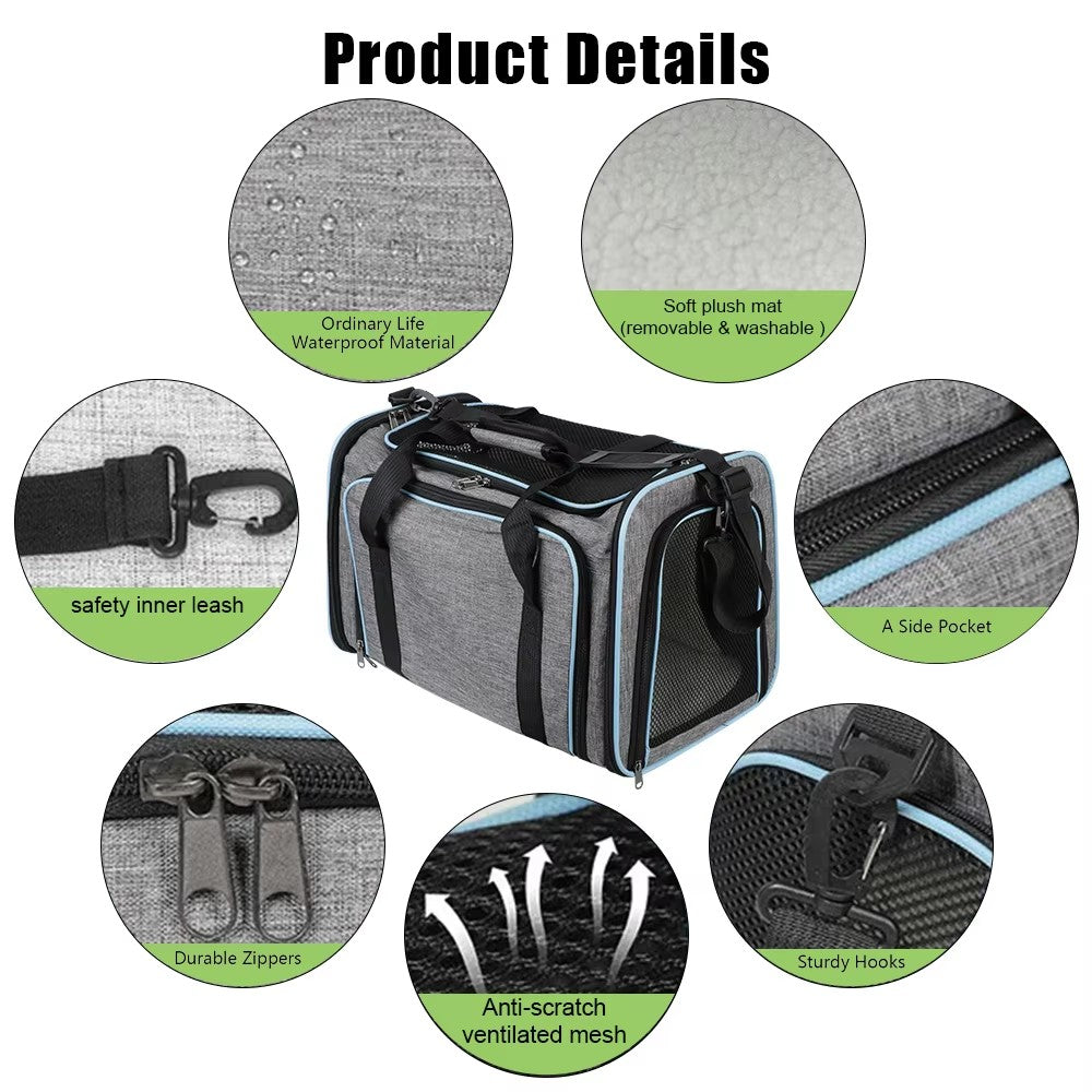 Portable Pet Carrier with Shoulder Strap Large Capacity Travel Expandable Tote Bag for Cats Dogs Gift, Size M