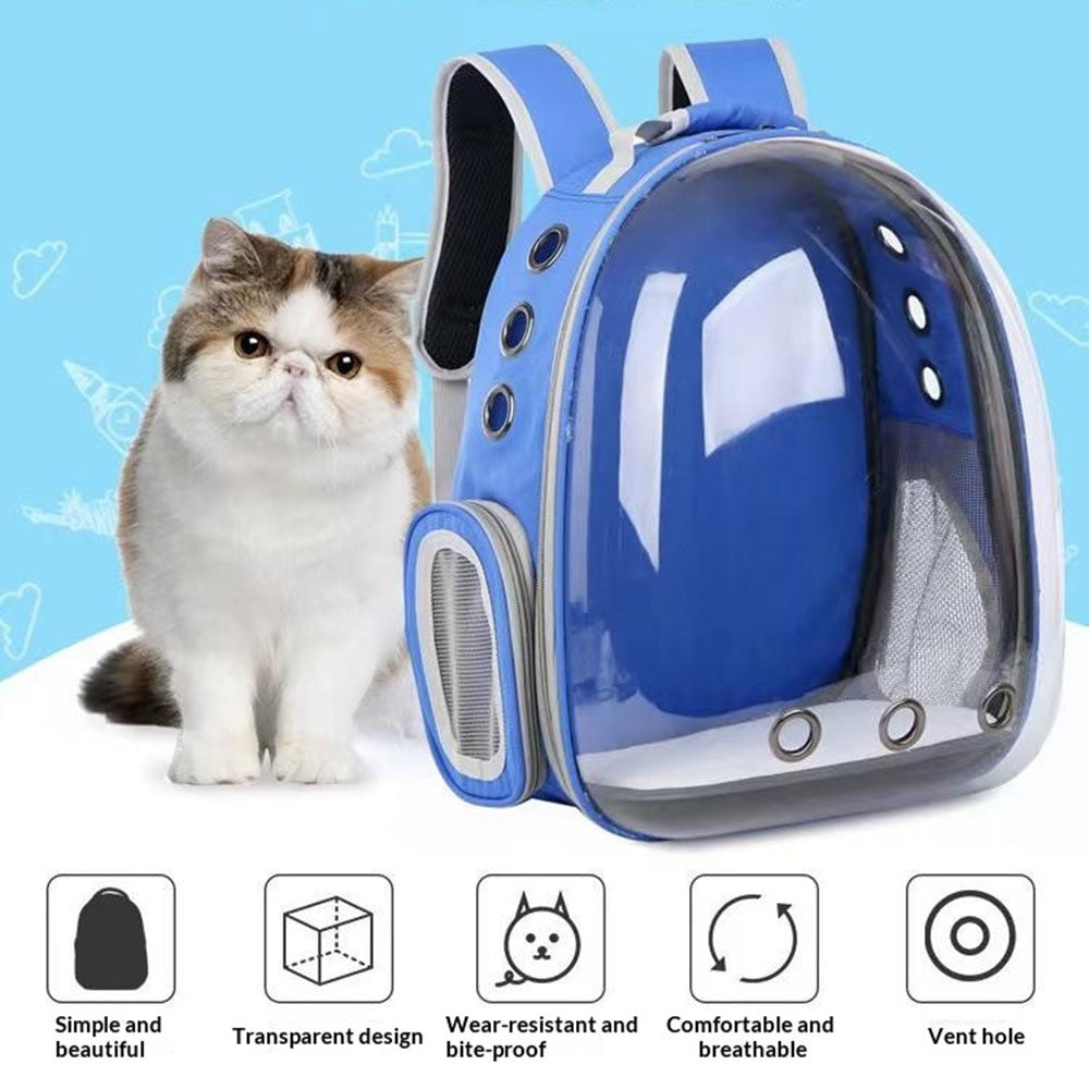 Oxford Cloth Cat Carrier Backpack Transparent Pet Backpack with 9 Vent Holes Breathable Double Shoulder Bag
